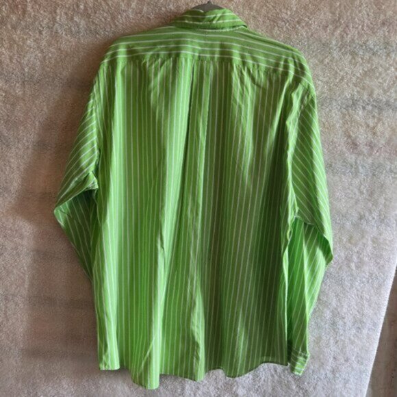 Ralph Lauren Men's Custom Fit Fine Two-Ply 100's Bright Green Striped Shirt - Picture 4 of 6
